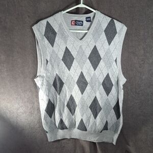 Chaps Light + Dark Grey Argyle 100% Cotton Knit Pullover V-Neck Vest G XL